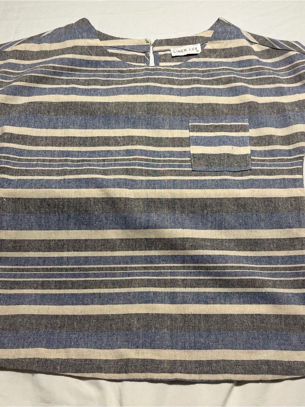 Linen Lux Striped Linen short sleeved Top in Blue & Cream, office or vacation
